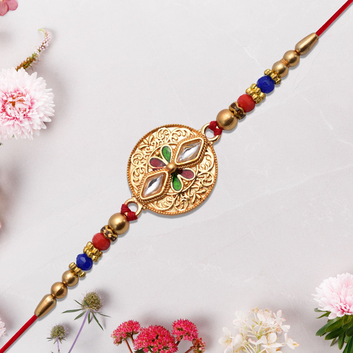 Antique Finish Rakhi With Meenakari  Kundan Work Antique Finish Rakhi With Meenakari  Kundan Work